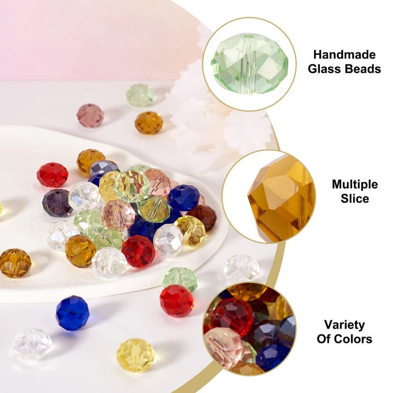 Craftdady 144Pcs 12mm Faceted Briollete Rondelle Glass Beads Crystal Spacer Loose Spacers Random Mixed Colors for Jewelry Making Hole: 1.2-1.8mm - Image 3